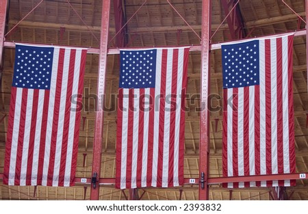 3 hanging American flags