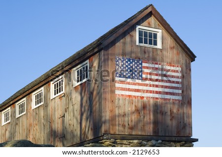 New England Barn with American flag painted on side