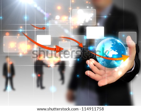 businessman holding world, connected