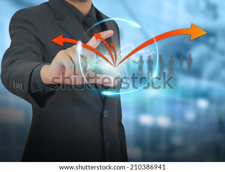 Businessman holding world map, connected.