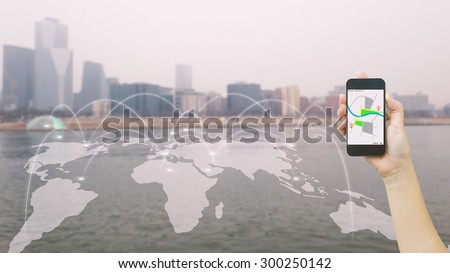 Navigation concept.map on smart phone.