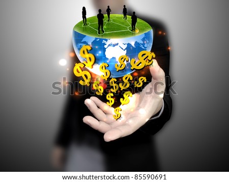 businessman holding a  global, business team connected