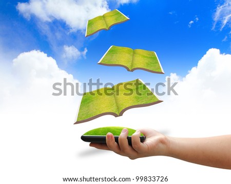 hand holding Flying books ,education concept