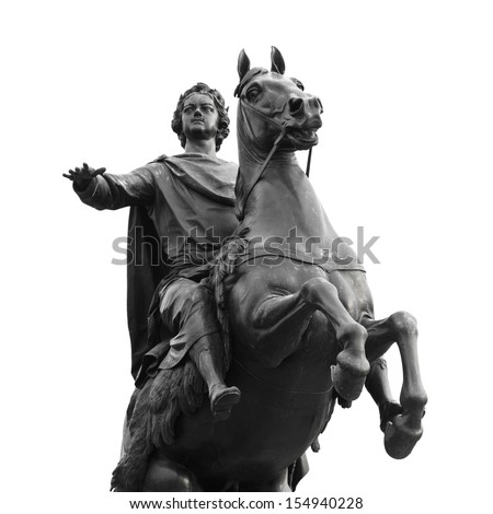 Peter the Great monument, the Bronze Horseman, St. Petersburg , Russia. Isolated on white