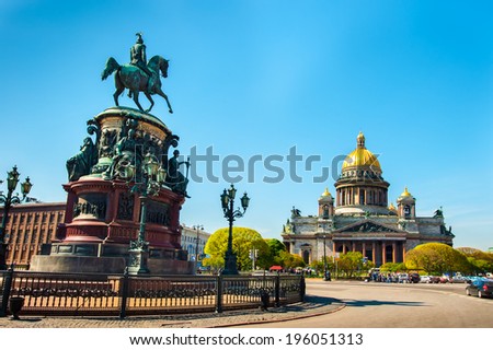 Saint Isaac\'s Cathedral and the Monument to Emperor Nicholas I, St. Petersburg, Russia