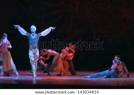 DNEPROPETROVSK, UKRAINE - JUNE 20: Members of the Dnepropetrovsk State Opera and Ballet Theatre perform ONE THOUSAND AND ONE NIGHTS on June 20, 2013 in Dnepropetrovsk, Ukraine