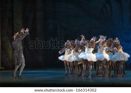 DNEPROPETROVSK, UKRAINE - DECEMBER 7: Members of the KYIV MODERN BALLET perform NUTCRACER at the State Opera and Ballet Theatre on December 7, 2013 in Dnepropetrovsk, Ukraine