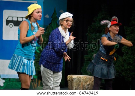 DNEPROPETROVSK, UKRAINE - SEPTEMBER 14: Members of the Dnepropetrovsk State Russian Drama Theatre perform \