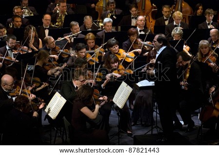 DNEPROPETROVSK, UKRAINE-OCTOBER 31: Moscow State Academic Symphony Orchestra - main conductor Pavel Kogan performed music of  Beethoven on October 31,2011 in Dnepropetrovsk, Ukraine