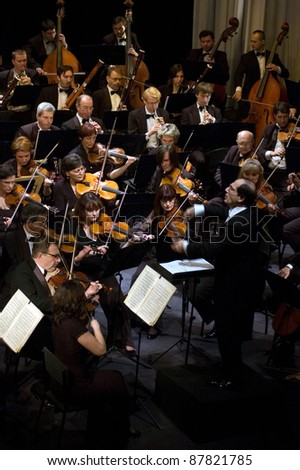 DNEPROPETROVSK, UKRAINE-OCTOBER 31: Moscow State Academic Symphony Orchestra - main conductor Pavel Kogan performed music of  Beethoven on October 31,2011 in Dnepropetrovsk, Ukraine