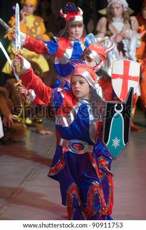 DNEPROPETROVSK, UKRAINE - MAY 22: Unidentified children, ages five and six years old, perform in the musical spectacle \