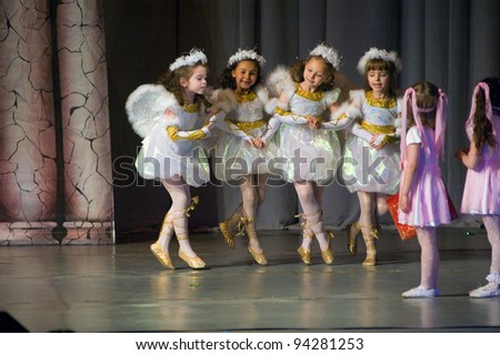 DNEPROPETROVSK, UKRAINE - MAY 22: Unidentified children, ages five and six years old, perform in the musical spectacle \