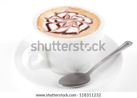 white cup of coffee on white background