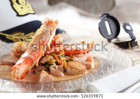 hot and tasty roasted shrimps on transparent dish