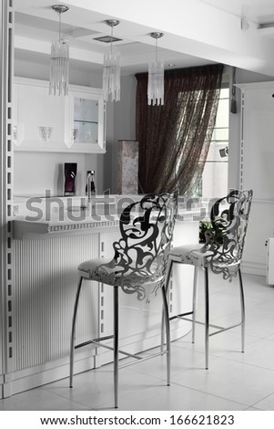 black and white luxury kitchen interior with modern furniture
