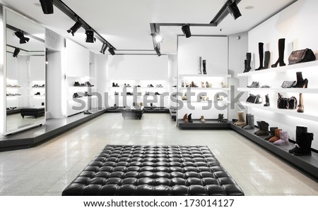 Bright large shoe store with new collection