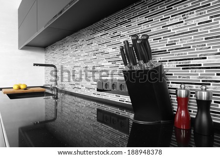 beautiful and model interior of bright kitchen