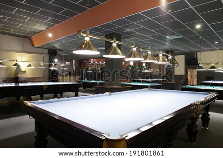 brand new and modern billiard interior in night time