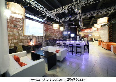 colorful interior of bright and beautiful night club