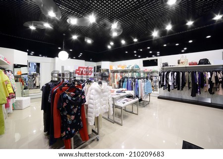 luxury and fashionable brand new interior of cloth store
