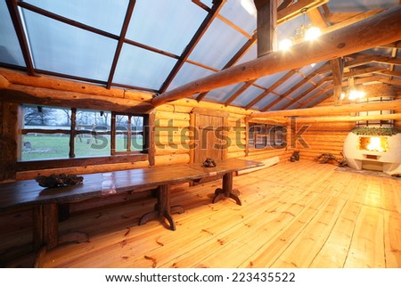 cozy light veranda in modern wooden house