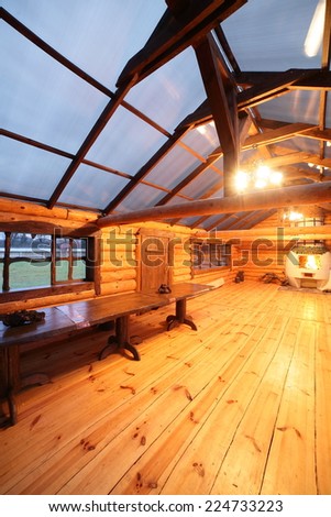 cozy light veranda in modern wooden house