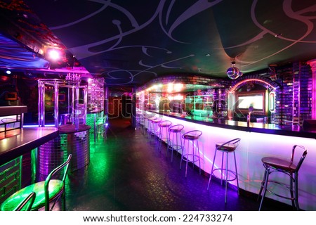 colorful interior of bright and beautiful night club