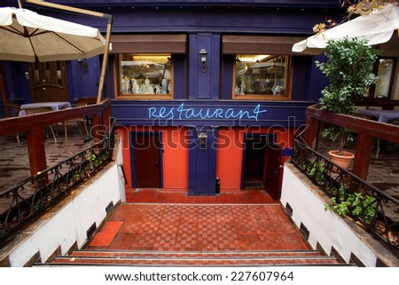 bright and beautiful entrance to european restaurant