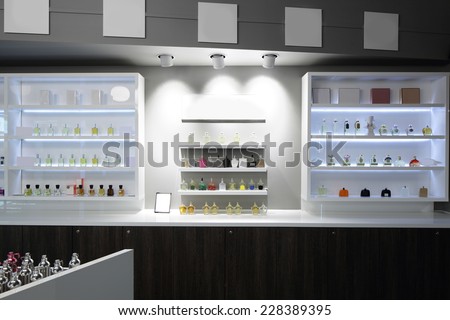 light and stylish luxury perfume store with famous fragance