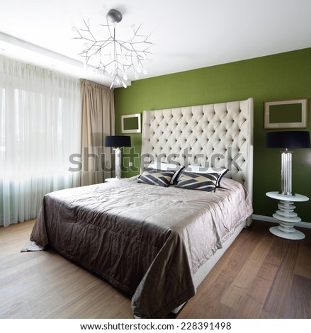 bright and brand new interior of european bedroom