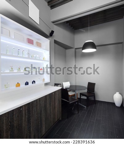 light and stylish luxury perfume store with famous fragrance