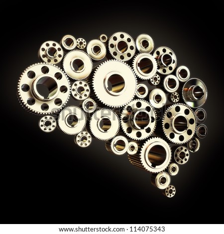 Gears in the shape of a human brain slightly angled