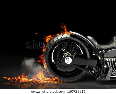 Custom motorcycle burnout on a black background Room for text or copy space Custom motorcycle burnout on a black background Room for text or copy space