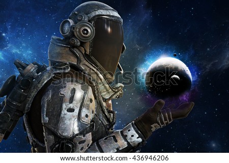 Exploration, A futuristic astronauts of the galaxy concept. 3d rendering