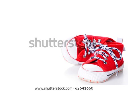  Baby Shoes on Red Baby Running Shoes With Ample Copy Space  Stock Photo 62641660