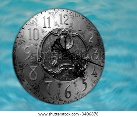 Grandfather Clock Face Floating in Ocean Water