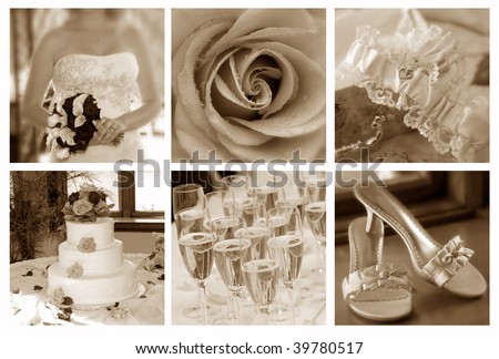 stock photo Wedding collage of six images in Sepia
