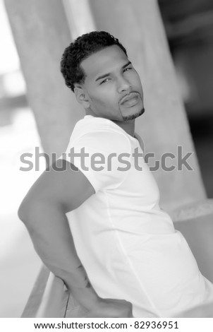 handsome male model in white t-shirt