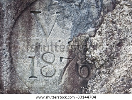 Old and weathered stone engraved with year 1876, from or fortification in Sydney, Australia