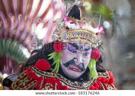 Bali, Indonesia 19 Dec 2009 - A character portrayal in Barong Dance by an actor/dancer