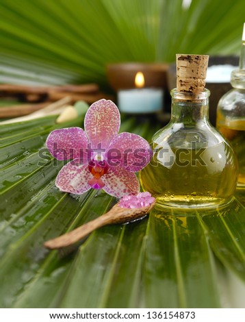 spa supplies with orchid .image of tropical spa.
