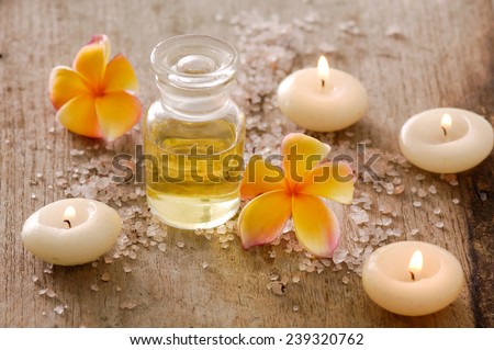 Tropical Spa set with candle ,oil, frangipani, salt
