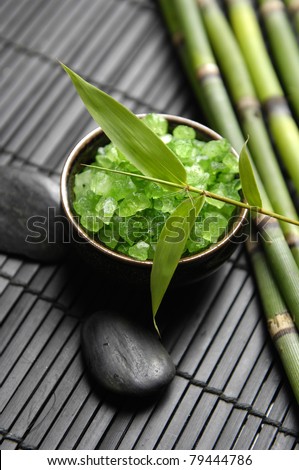 Bath salts and lucky bamboo for a relaxing spa moment