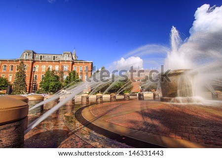 View of the fountain in the campus of Purdue University, West Lafayette, Indiana