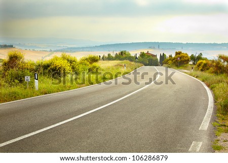 Typical landscape in Val d\'Orcia ( Tuscany, Italy) at summer. Road .