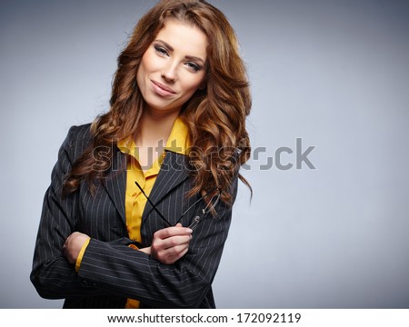 business woman with glasses on grey background