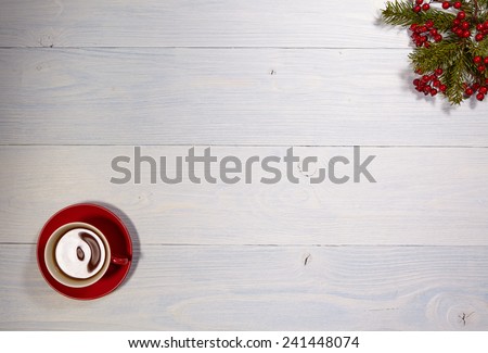 afternoon tea cup on white wood table background