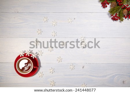 afternoon tea cup on white wood table background