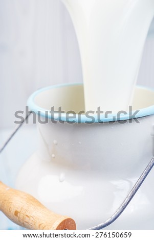 Pour the milk into the steel container