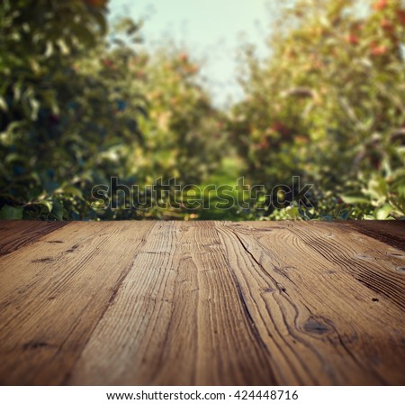 table space and apple garden of trees and fruits
